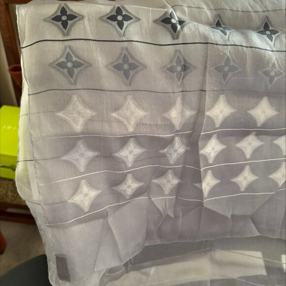 Louis Vuitton Silver Grey Silk Organza Pattern Long Scarf. - Picture 7 of 8